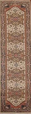 Ivory/ Navy Blue Heriz Serapi Geometric Runner Rug 2' 8" x 11' 10" Handmade Rug