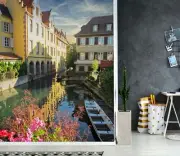 3D House River Boat O456 Wallpaper Wall Mural Self-adhesive Kathy Barefield Fay