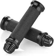 Nuoxinus Motorcycle Hand Grips with Bar End Cap Racing CNC Aluminum & Soft Rubber Handlebar Universal for 7/8(22mm) Handle Bar (Black)