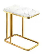 [SOGA] Ceramic Sofa Side Square Mini Table With Metal Legs 30x50cm in White