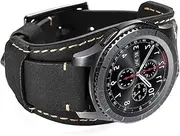 [Hepsun] Compatible with Samsung Galaxy Watch 46mm/Watch 3 45mm/Gear S3 Frontier/Classic/Pebble Time/Garmin 945/Vivoactive 4/Fossil Q Bands, 22mm Vintage Genuine Leather Cuff Band Strap with Stainless