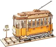ROBOTIME 3D Wooden Puzzle for Kids Construction Model Kit to Build Wooden Tramcar Puzzle Kits as Birthday Gift