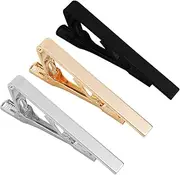 [FUZVOL] 3 PCS Tie Clips for Men,Classic Silver Black Gold Tie Pins Set,Long Styles Tie Bar Clip Necktie Accessories for Daily Life Wedding Business, 5.5*1.8*0.6, Copper, No Gemstone
