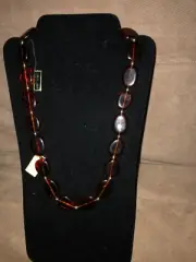 Vintage Genuine Lucite Flat Bead Necklace NEW