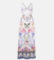 [Camilla] Camilla Crystal-embellished linen slip dress AU 8 multicoloured