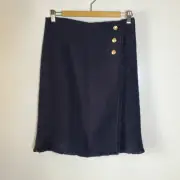 Talbots dark blue faux wrap A-line Skirt donegal career skirt NEW with tags