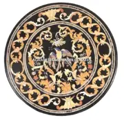Elegant Black Marble Coffee Table Tops, Semi Precious Marquetry Arts Table Decor