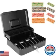 Cash Box with Key Lock and Money Tray - Metal Money Box for Cash Register, La