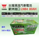 湯淺 YUASA LBN4 (58014適用) 歐規 12V 80AH 免保養電池