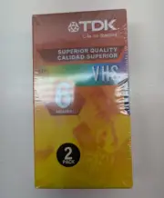 Pack of 2 VHS Tapes TDK T-120 Blank Unused Factory Sealed Mini Videotape 120Min