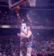 Philadelphia 76ers Julius Erving in action shoots vs Washington Bu- Old Photo