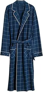 [Generic] Men Spring Bathrobe 100% Cotton Sleep Top Kimono Robes For Male Plaid Robes Long Bath Robe