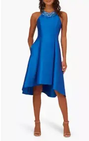 ADRIANNA PAPELL Beaded Neck Mikado Midi Fit & Flare Dress (size 14)