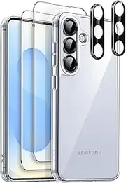 JETech 5 in 1 Case for Samsung Galaxy S25 5G with 2-Pack Each Tempered Glass Screen Protector and Camera Lens Protector, Non-Yellowing Shockproof Bumper Phone Cover (Clear)