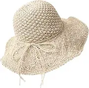 [Generic] Women's Handmade St Summer Wide Brim B Sun Cap Foldable Large Floppy Braided Sun for Travel Beige