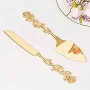 TUKDAK Cake Cutting Set for Wedding, Personalized Gold Cake Knife and Server Set, Custom Cake Serving Set, Engraved Pastry Pie Server Cake Pizza Cutter, Birthday Bridal Gift (F-Rose), GF678
