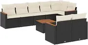 vidaxl Garden Sofa Set - Modular Black Poly Rattan 9-Piece with Cushions - Corner seat and Center seat Arrangement - Durable, Easy-Clean Acacia Tabletop - Storage, Removable Covers, UV-Resistant