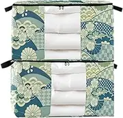 Amooorous Green Japanese Zephyr Cherry Blossoms 60/95 L zippered under bed storage with Reinforced Handles, clear window container for clothes for King Comforter Bedding Pillow Sheet