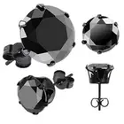 Black Stainless Steel Black Round Cubic Zirconia Stud Earrings 3mm-8mm