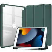 MCC iPad 9.7" 2017 5th Gen Case Cover Clear Back Pencil Holder Apple iPad5 [Dark Green]