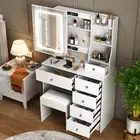 Dressing Table Dresser Vanity Makeup Desk Set With Light Mirror & Vanity Stool