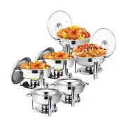 6 Pack 5QT Chafing Dish Buffet Set, Round Chafers for Catering with Lids, Sta...