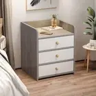 2x Bedside Table Bedroom Nordic 3-Drawer Light Gray & White, Wooden Knobs, -47x2