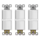 15A 120V-277VAC Double Paddle Rocker Decorator Light Switch, Single Pole, Reside