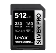 Lexar Professional SILVER PRO 512GB SDXC UHS-II Card 512GB C10, UHS-II(U3), V60, Silver Pro, up to 280MB/s read, 160MB/s write