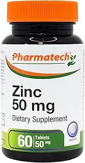 Zinc 50mg, Immune Support Supplement, Antioxidant for Male Health, Acne, Elemental Mineral Zinc Gluconate, Easy to Swallow, 60 Tablets, by Pharmatech®