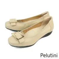 在飛比找momo購物網優惠-【Pelutini】方形配飾包頭平底鞋 米色(331013W