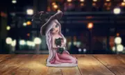 6"H Pink Witch Girl with Black Cat Statue Fantasy Decoration Figurine Room Decor