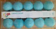 10 Blue Paper Lantern String Light Set Indoor/Outdoor Party Total 114" Length