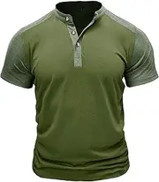 [Generic] Mens Classic Button Cotton Short Sleeve Band Collar T-Shirts Contrast Raglan Henley Short Sleeve T-Shirt
