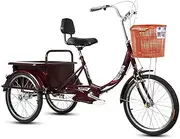 Three Wheel Bike, Adult Tricycle Three Wheel Cruiser Bike with Seat Backrest & Shopping Basket 3 Wheel Adult Trike Adult Bike Cycling Cycling Pedalling