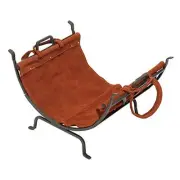 Olde World Iron Firewood Log Holder with Suede Leather Carrier