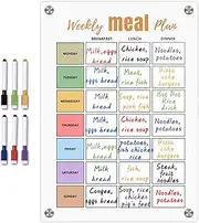 Acrylic Weekly Meal Planner - Magnetic Refrigerator Meal Planner, 6 Colorful Erasable Pens | Grocery List Magnetic Stamp For Refrigerator, Small-d