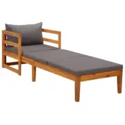 Wooden Sun Lounger Solid Acacia Wood Patio Deck Sunbed Chaise Longue w/ Cushions