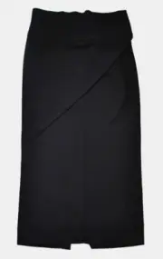 NEW ANN DEMEULEMEESTER LIGHTLAINE Black 100% WOOL Straight Wrap LONG SKIRT 44