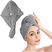 Shakeel Microfiber Hair Towel Wrap | Super Absorbent Hair Turbans for Wet Hair Quick Dry, Hair Wrap Towel with Buttons, Hair Drying Towel Anti-frizz, Grey