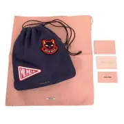 NEW $380 MIU MIU Blue Denim CAT & PENNANT LOGO PATCH Drawstring Small POUCH BAG