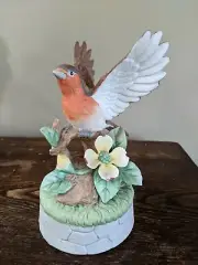 Vintage Porcelain Bird Music Box