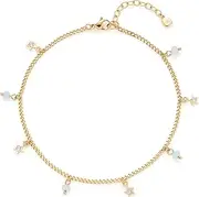 [JEWELS BY LEONARDO] Ciao Juna Anklet • Foot Chain Made of Gold-Coloured Stainless Steel • Playful Hippie Spirit • Small Stars Alternating with Pastel-Coloured Glass Beads • 24-28 cm Length • 025061
