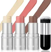 YBUETE 3 Pcs Cream Waterproof Blush Contour Highlighter Stick for Cheeks, Shades with Highlighter & Bronzer & Blush Makeup Stick, Easy to Sculpt the Face and Create a Lightweight Finishing Makeup