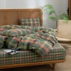 Plaid Fitted Sheet Queen 1 Pieces,100% Cotton Colorful Grid Single Bottom Sheet