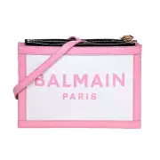 Balmain B-Army 26 Logo Canvas and Pink Leather Small Crossbody Bag New