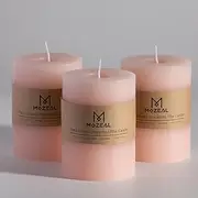 [MOZEAL] 3" x 4" Hand-Poured Unscented Blush Candle, Dripless Light Pink Pillar Candle Set of 3, Long Clean Burning, Approx 72 Hours Burn Time, Rustic Country Style Decor, Pearl Blush Rose