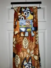 Disney Bluey and Bingo Hugging Fall Autumn Leaves Plush Throw Blanket 50x70” NWT