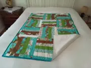 New Handmade Quilt 38" x 50" Turquoise/ light Browns Tied, Reminds me of Hawaii