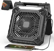 KITWLEMEN Solar Camping Fan with Light- Rechargeable Battery Operated Fan, 19H Run Time, 3 Speed, 6H Timer, SOS Signal, Portable Desk Fan for Camping Fishing RV Trips Hurricane Power Outage